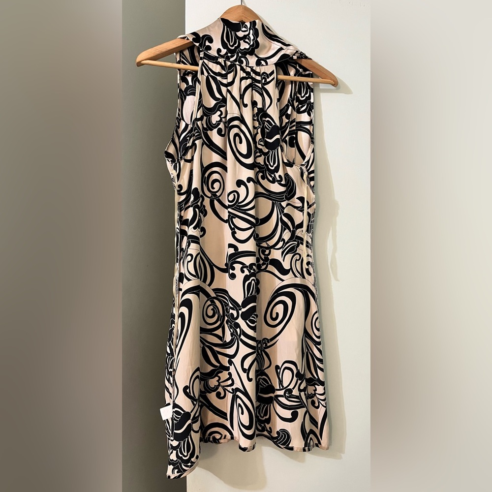 🇨🇦 LAV & KUSH 💯 silk black and ivory floral midi dress with sash neck - Picture 8 of 13